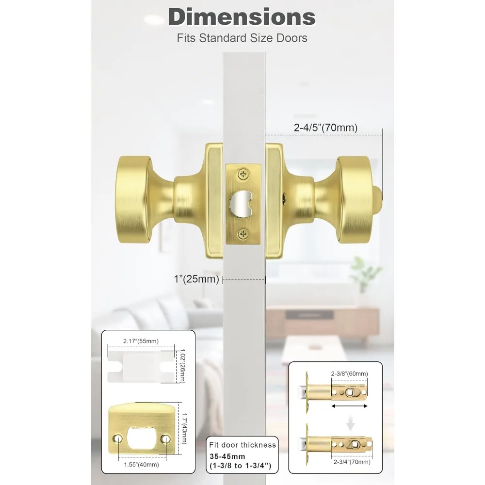 مقابض الأبواب الداخلية بدون مفتاح، 4 عبوات من مقابض أبواب الخصوصية، قاعدة مربعة كلاسيكية لغرفة النوم والحمام، نعل دخول آمن بدون مفتاح #6