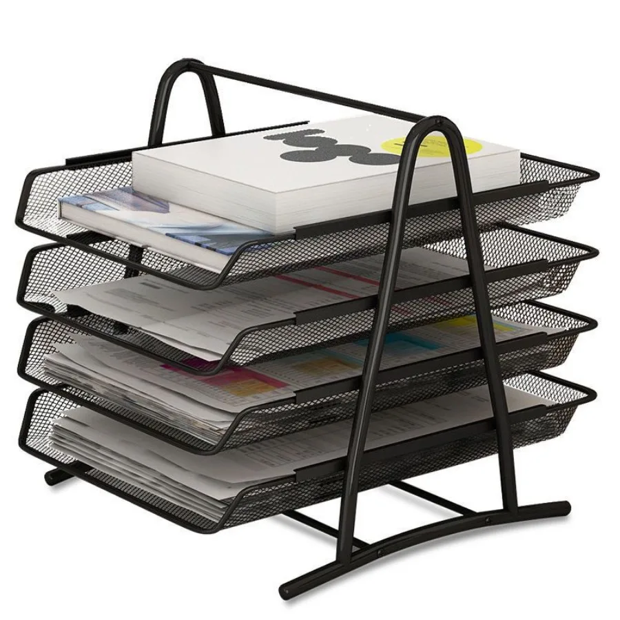 Iron mesh four-layer file rack, file tray file frame, data column, magazine column, bookshelf multi-layer shelf
