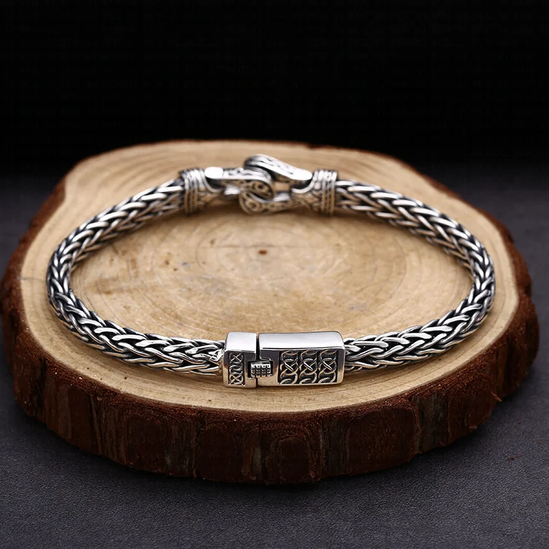 S925 Sterling Silver Charms Bracelets for Men Eternal Rattan Horseshore 6mm Horsewhip-chain New Fashion Jewelry Wholesale