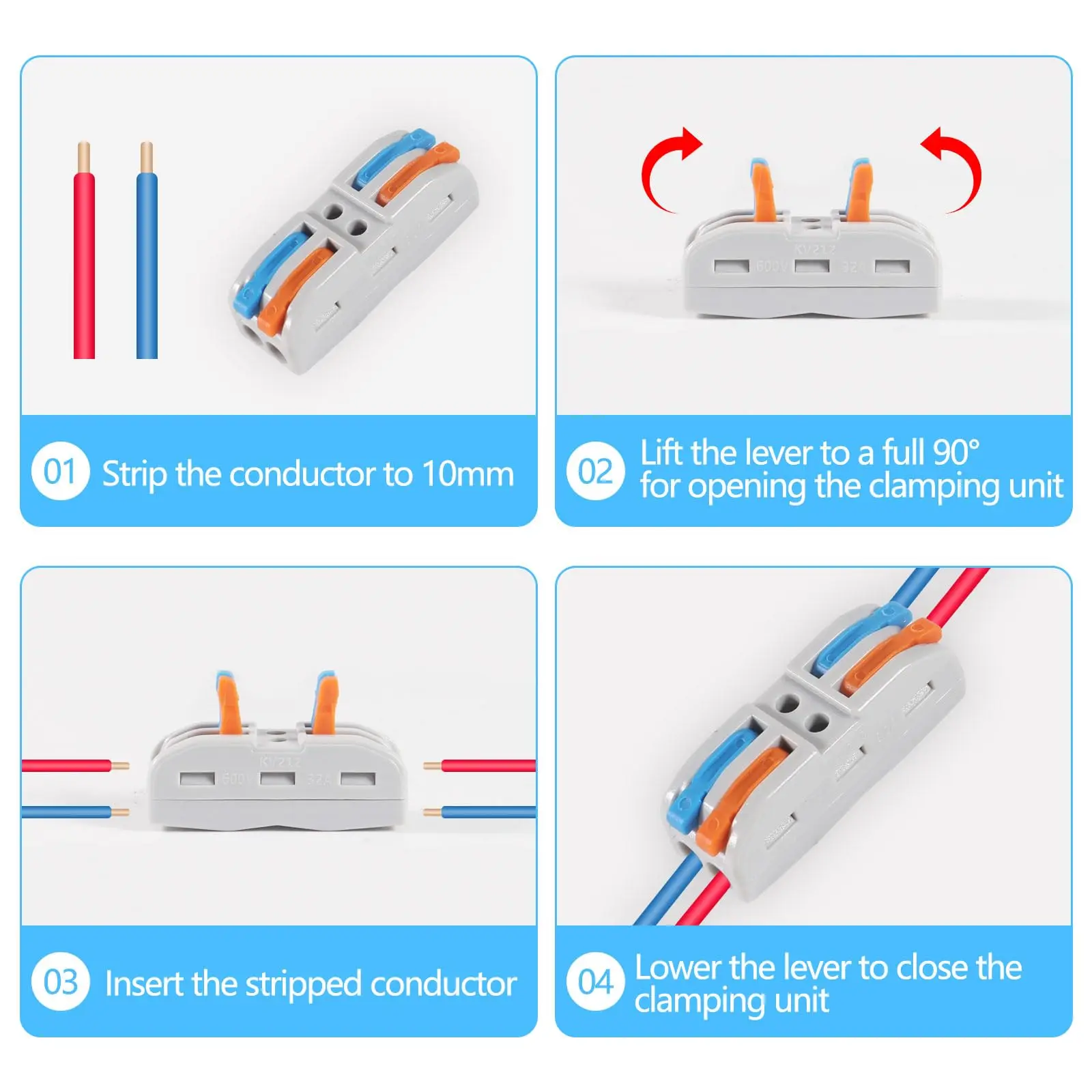 10Pcs Wire Conductor Connector Mini Lever‑Nut 2‑In‑2‑Out Fast Lighting Wire Cable Connector Terminal Block image 3
