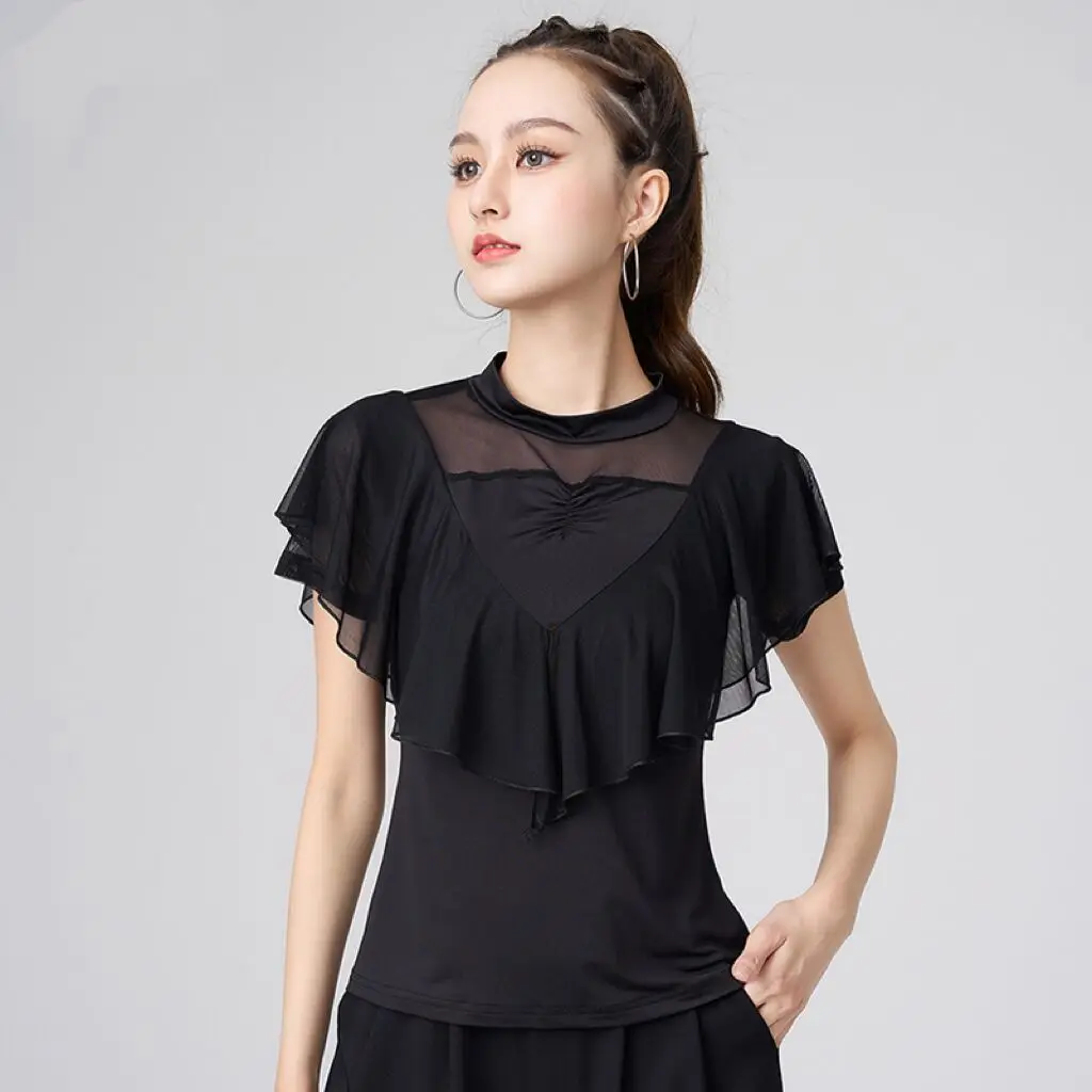 Haut de danse d'été pour femmes, chemise latine de fête Samba, hauts à manches longues pour adultes, vêtements d'entraînement de Performance