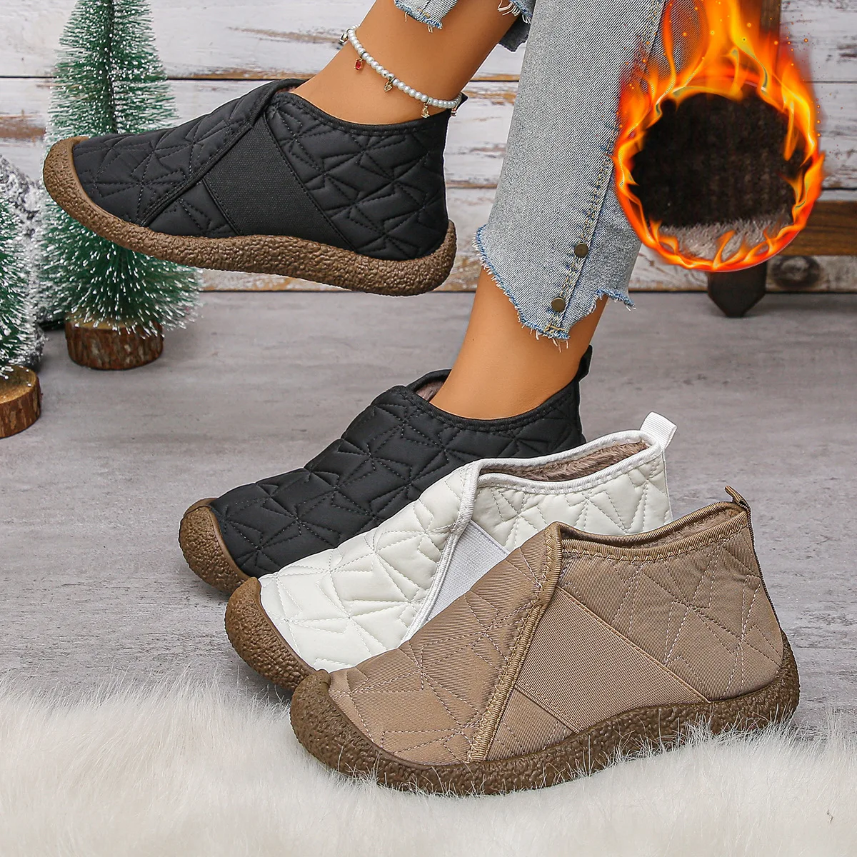 

Women's high-top cotton shoes, soft-soled, anti-slip, fleece, thickened, lightweight, one-foot casual and warm cotton boots