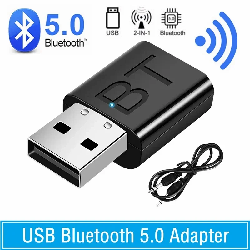 2 in 1 USB 블루투스 리시버 송신기, 자동차 블루투스 5.0 오디오 어댑터, TV 컴퓨터 무선 블루투스 변환기, 플러그 앤 플레이