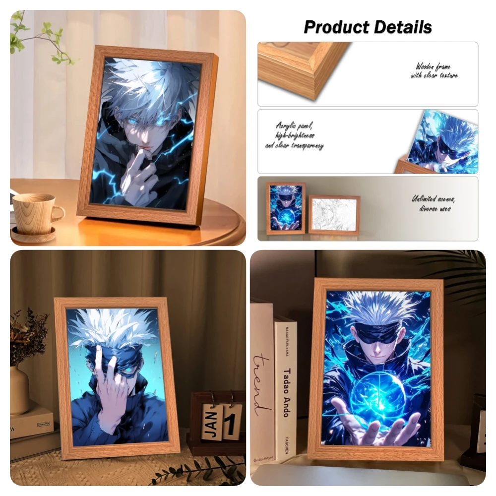 

Jujutsu Kaisen Satoru Gojo Anime Action Figure LED Night Light Three-Color Photo Frame Bedroom Decor Gift