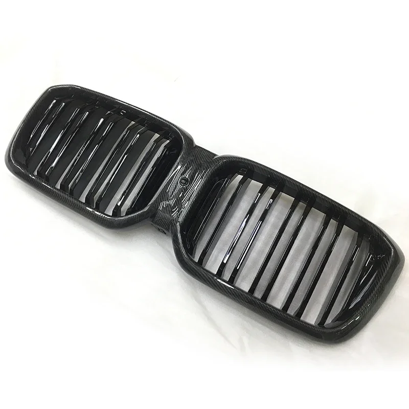 Carbon Fiber Double Slat Gloss Black Center Mesh Grill Grille Front Bumper Kidney For BMWs G01 G08 F97 X3 G02 X4 LCI