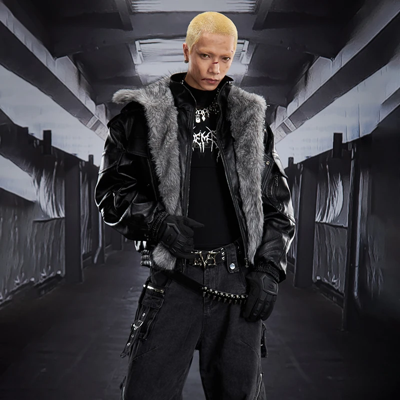 LUZHEN 2025 شتاء جديد جودة عالية فو الفراء المرقعة الرقبة الدافئة الجلود معطف مبطّن الرجال موضة الشارع وسيم سترة JY5337