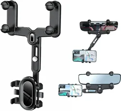 360° Car Rearview Mirror Mobile Phone Holder For Car Rotation & Adjustable Telescopic Multifunctional Phone Car Bracket Stands