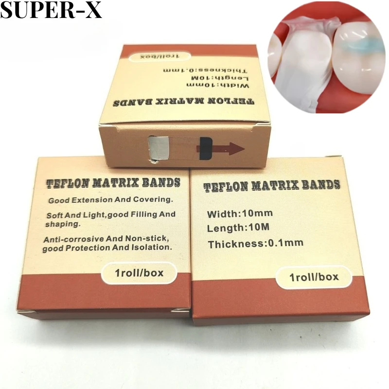 Dental Teflon Matrix Bands Non-stick Matrix Strip 10mm Width 10M Length 0.1mm Thickness for Dental Composite Resin Restoration