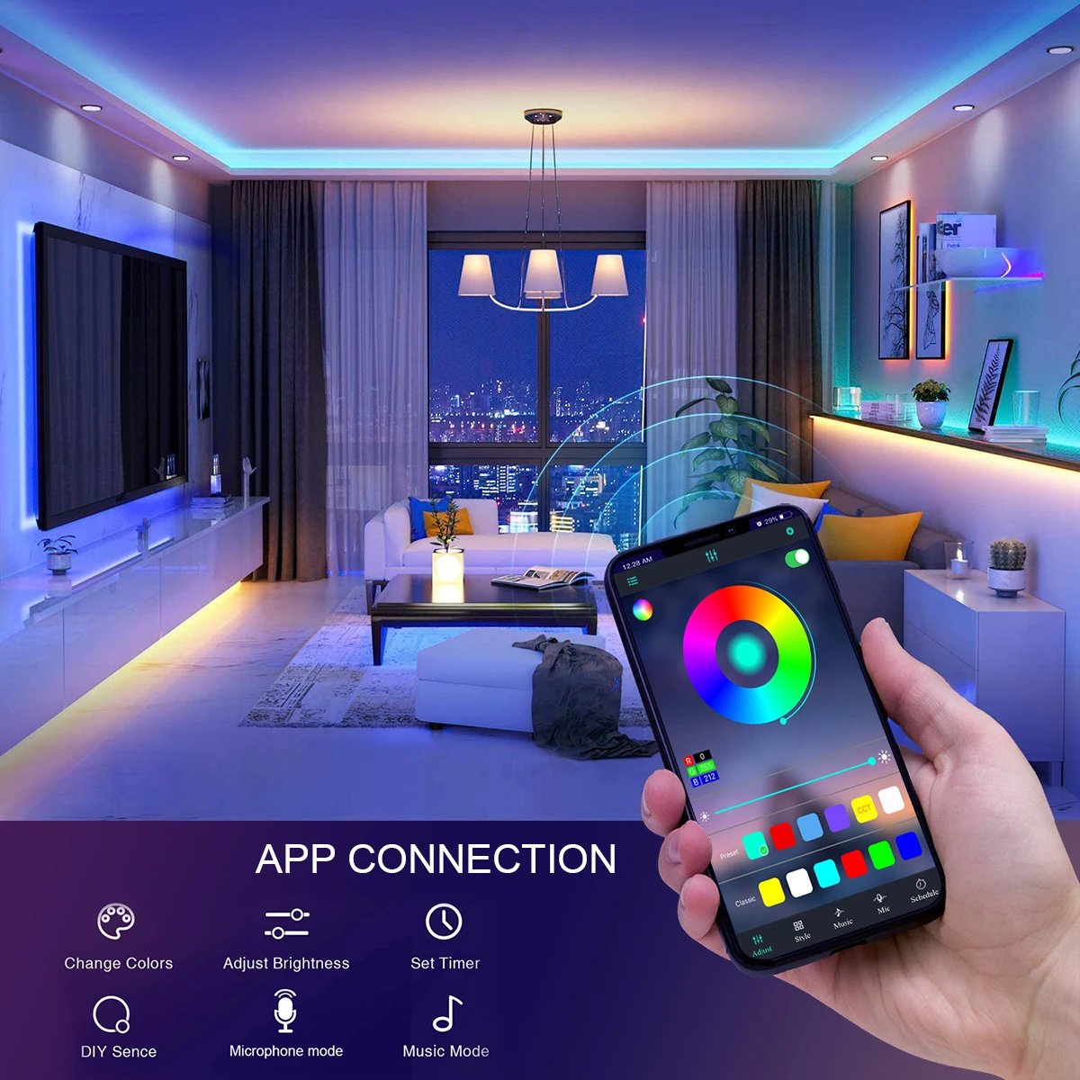 For Tuya Smart Life APP RGB LED Strip 12V SMD5050 Neon Light Wifi Controller Diode Tape Lamp Switch Work With Alexa/Google Home