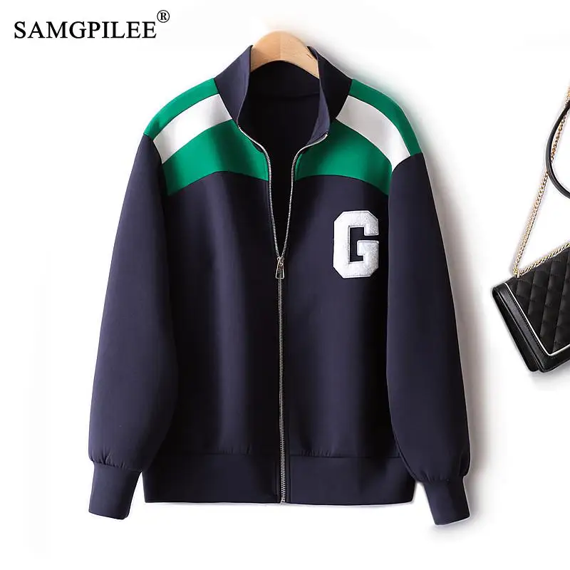 

Hooded Sweatshirts 2022 Autumn Stand Collar Colorblock Air Cotton Cardigan Coat Women's Y2k Streetwear Female Clothing 4XL