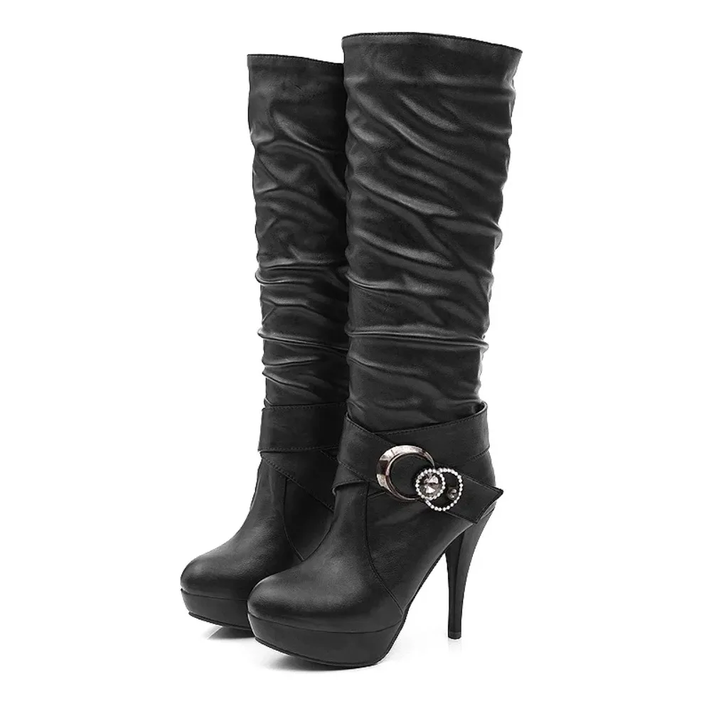 Knee High Boots for Women Sexy Big Size 34-43 Thick Sole Round Toe High Heel Shoes Winter Autumn Long Platform Boots 918