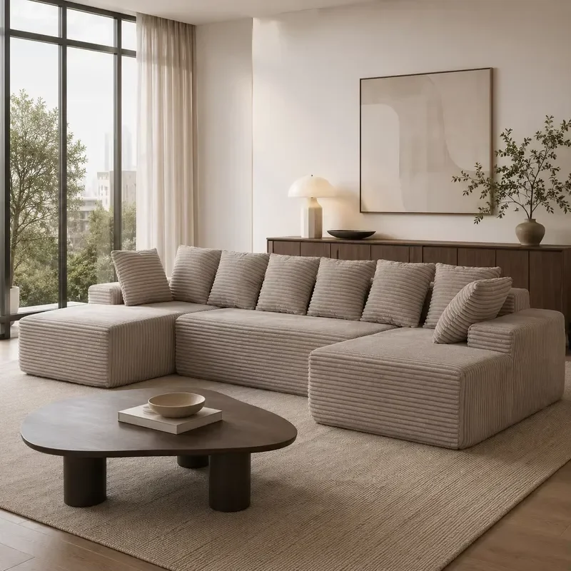 Modular Corduroy Sofa Cover for U Shaped Sofa Bed Compatible with Cloud Sectional Couch Chaise Longue Ottoman Slipcover