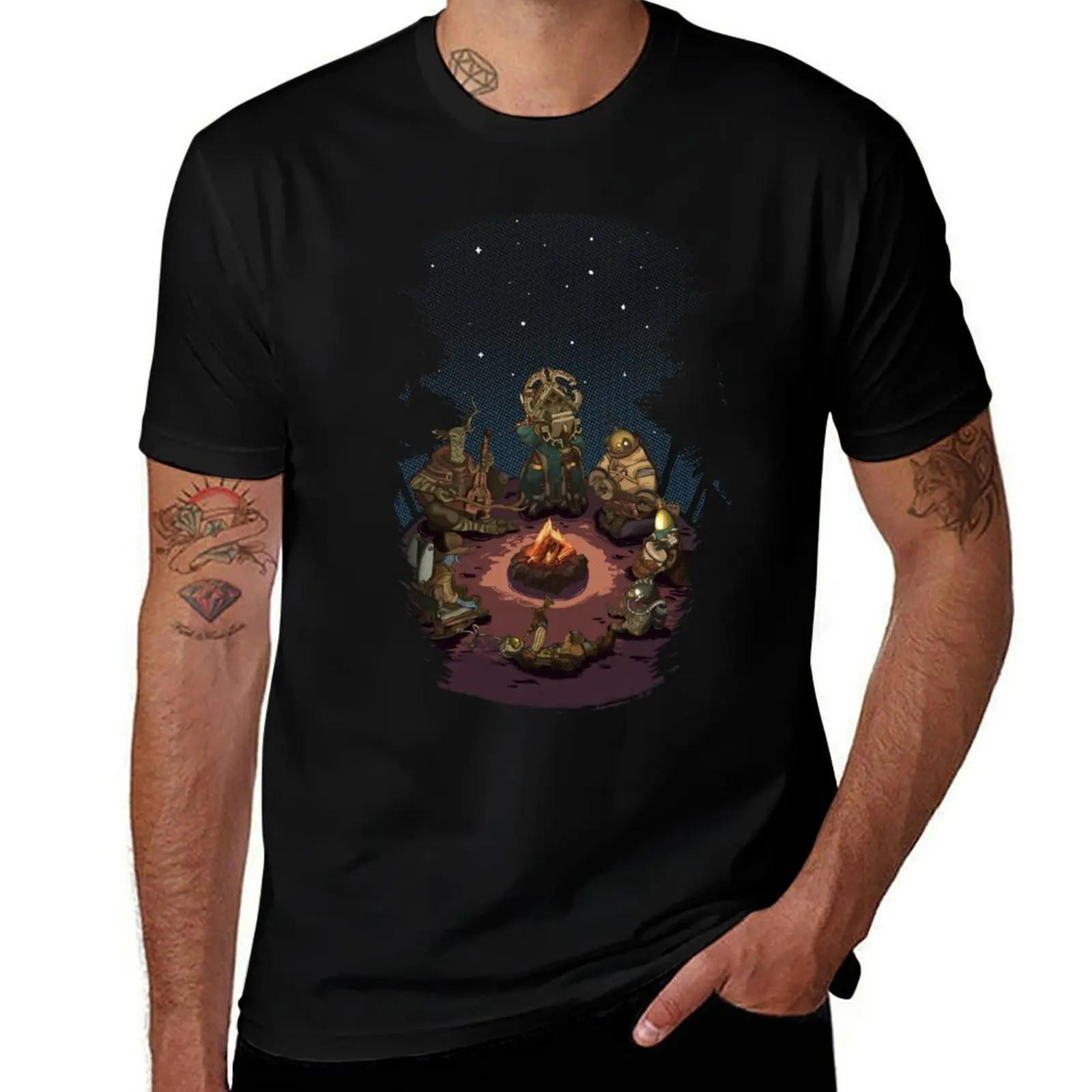 

Outer Wilds Campfire Scene with All Characters Sitting Together for Indie Game Fans T-Shirt t shirt for man T-Shirt