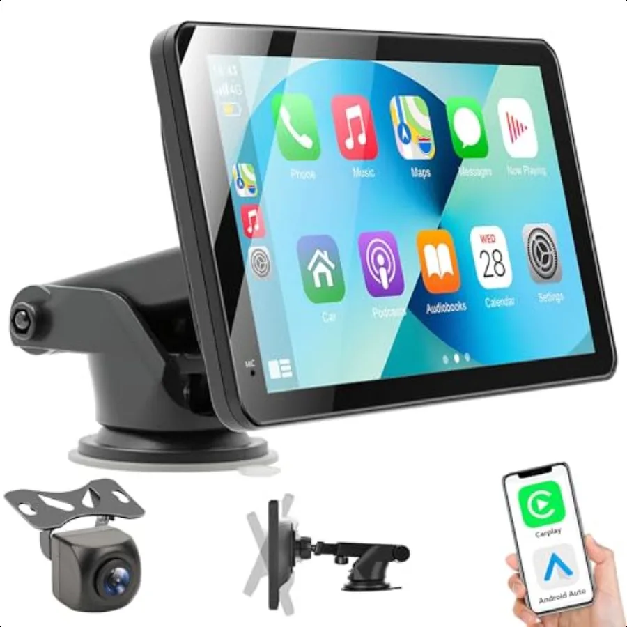 

Portable Carplay Screen for Car 7 HD Touchscreen Car Stereo with Wirel Android Auto Car o Receivers with Backup Camera GPS Navi