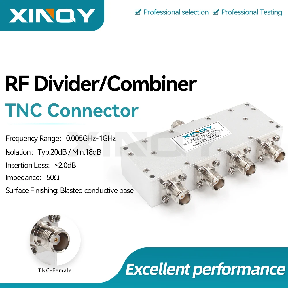 XINQY 1-to-4 Timing Power Divider, Low-Frequency Ultra-Wideband 5-1000MHz, TNC Female, Ferrite Power Splitter