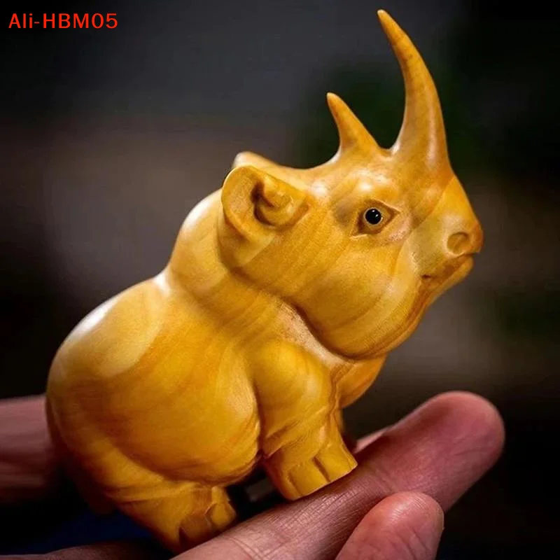 (HB05)1/3pc Manual Wood Carving Wooden Product Rhino Hippo Elephant Room Home Decor Car Ornaments Sculptures & Figurines