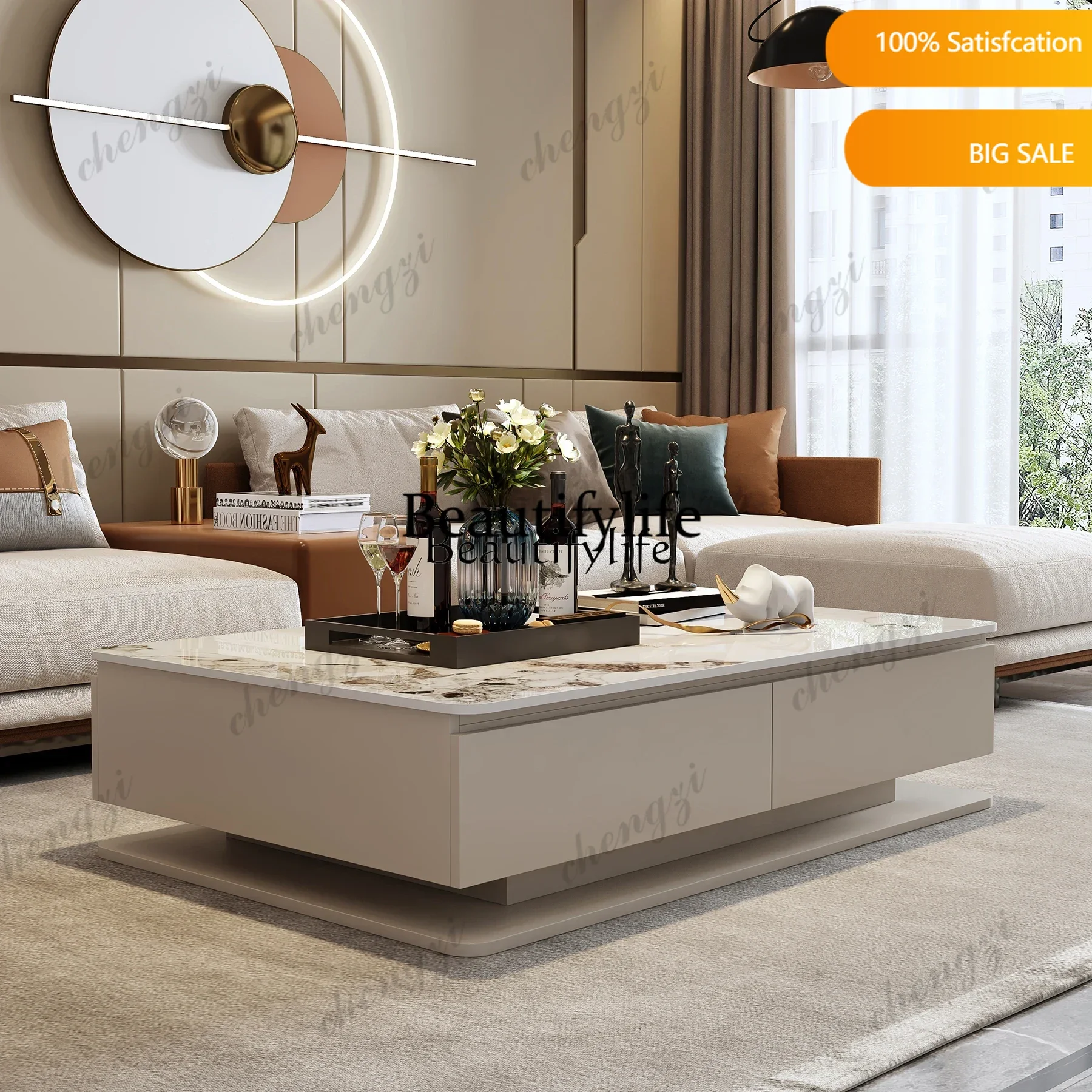 01Italian rock slab coffee table new light luxury high-end rectangular small coffee table minimalist