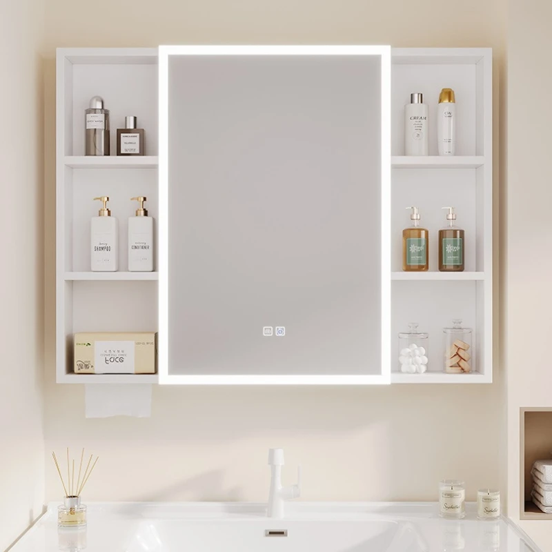 LED Smart Bathroom Mirror Cabinet Wall Mounted Space Aluminum Seamless Welded Anti Fog Touch Sensor Storag Mirrors for Bathroom