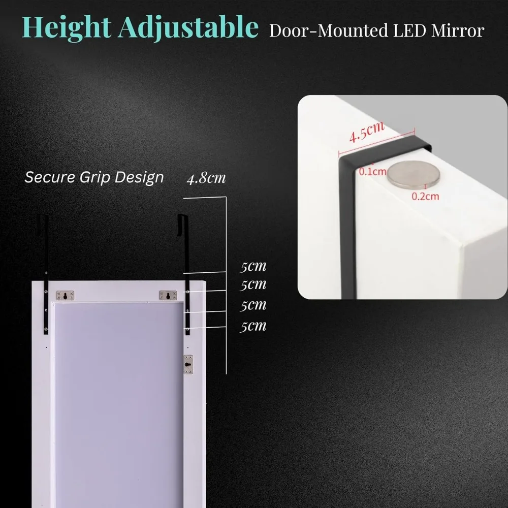 LED-beleuchteter Ganzkörperspiegel, an der Tür hängender, an der Wand montierter Leuchtspiegel für den ganzen Körper, ideal für Zuhause und Ankleidezimmer