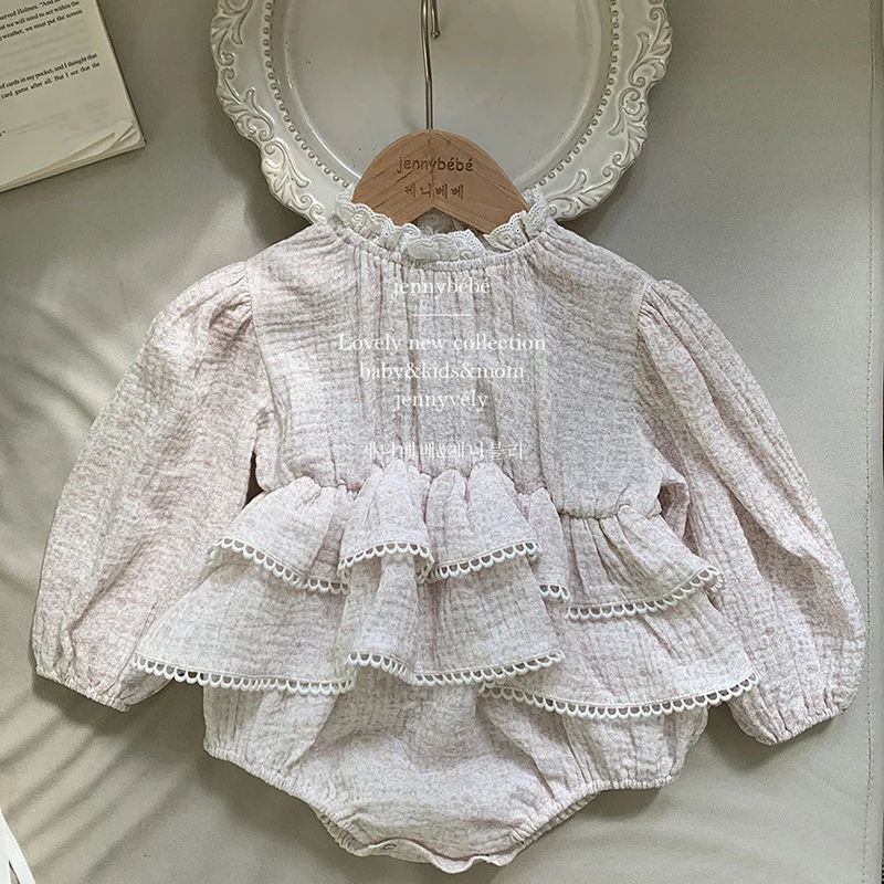 2024 New Spring Korean Style Newborn Baby Girl Jumpsuit Long Sleeved Cotton Print Toddler Baby Girl Romper 0-24M Baby Clothing