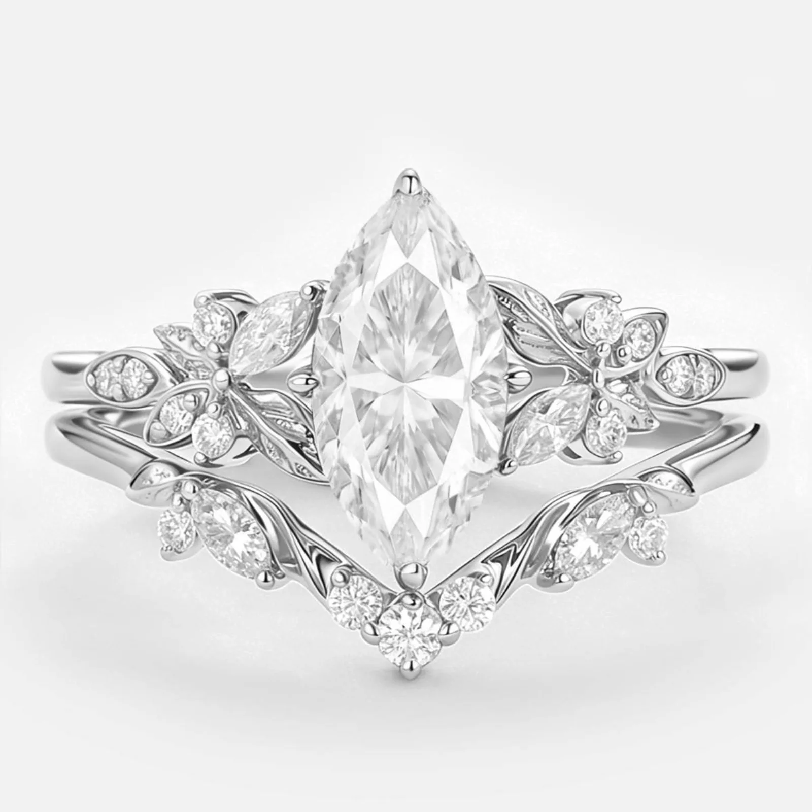 MUSHAN Luxury 925 Sterling Silver Jewelry Factory s925 Sterling Silver Set Flowe Set Ring 0.9 Krama Eye Diamond Ring