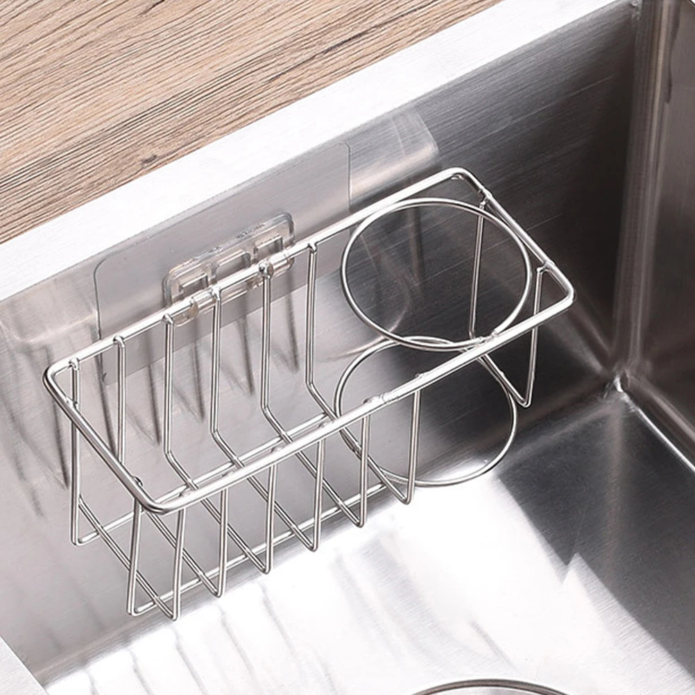 

2Pcs Stainless Steel Sink Sponge Holder Drying Rack Silver Color Storage ganizer MultiFunction