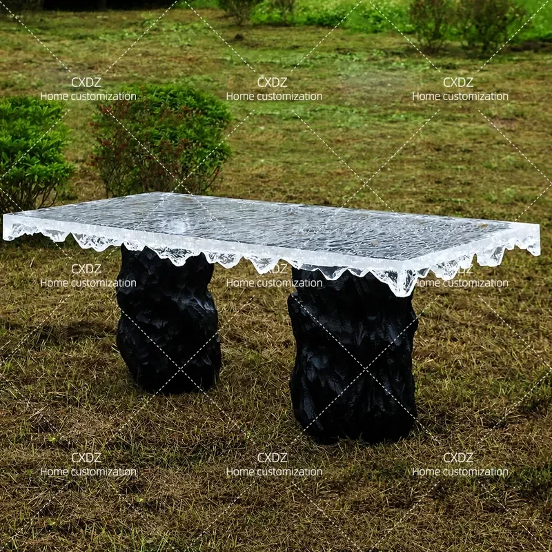 Transparent Water Corrugated Coffee Table Minimalist Crystal Tea Table Living Room Light Luxury Epoxy Resin Table Hotel