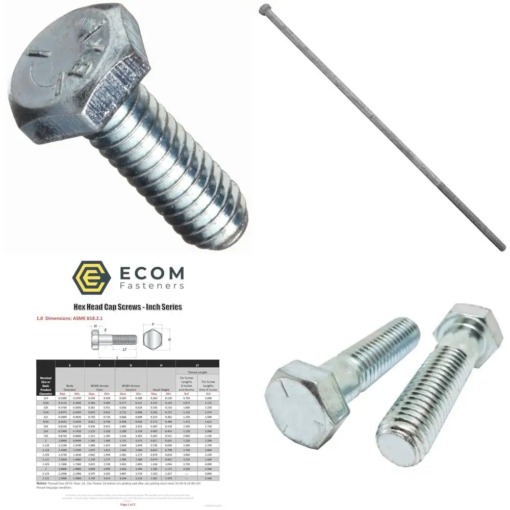 

Grade 5 Zinc-Plated Steel Hex Cap Screws, 7/16 Inch by 1-3/8 Inch, 50 Pieces, Coarse Thread, Fully Threaded, Heavy Duty Fastener