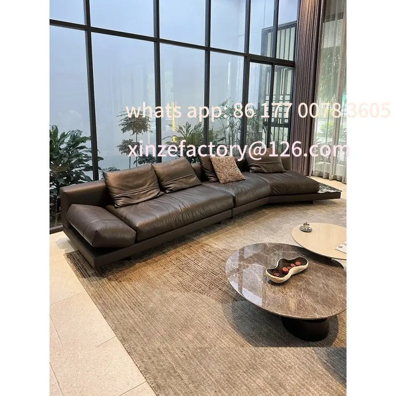 فيلا إيطالية جديدة بسيطة قابلة للتخصيص لعام 2025، أريكة جلدية كبيرة لغرفة المعيشة المسطحة، أريكة حديثة فاخرة من الطبقة الأولى من جلد البقر