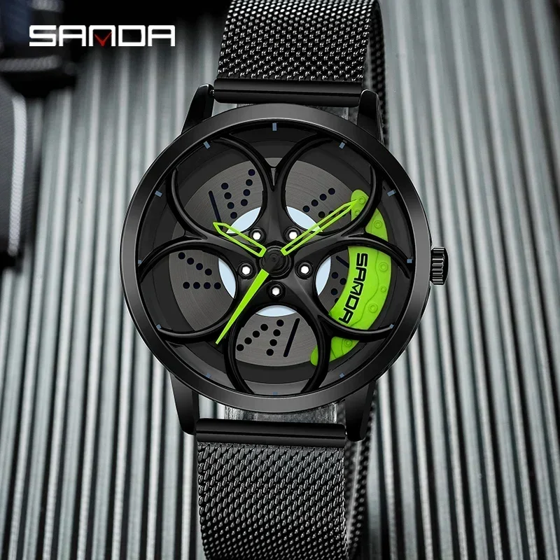 SANDA P1070 Top Brand New Modello Auto Wheel Rim Hub Orologi da uomo Super Orologio da polso al quarzo in acciaio inossidabile Relogio Masculino
