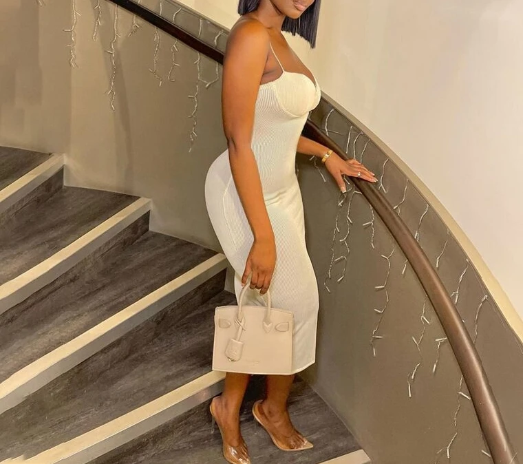 Sexy Long Dresses Women's Summer V-Neck Chest Strap Elegant Fashion Solid Color Basic Versatile Daily Women Bodycon Dresses