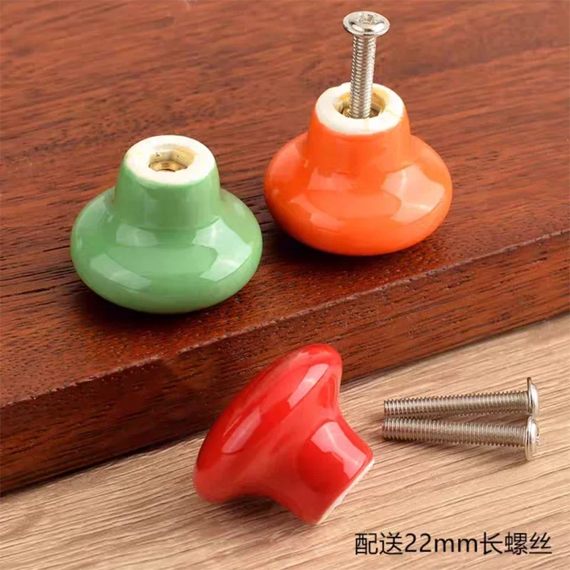 1pcs Colorful Ceramic Door Handles Round Cabinet Knobs Cupboard Drawer Wardrobe Pull Knob Furniture Candy Color Accessories Red