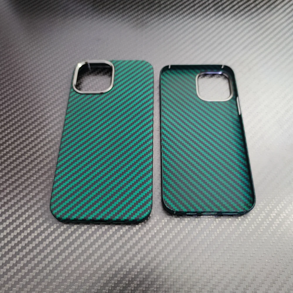 

Green carbon fiber phone case for iPhone 14 13 12 pro max Lightweight luxury Aramid fiber cover for iPhone12 13 14pro metal ring