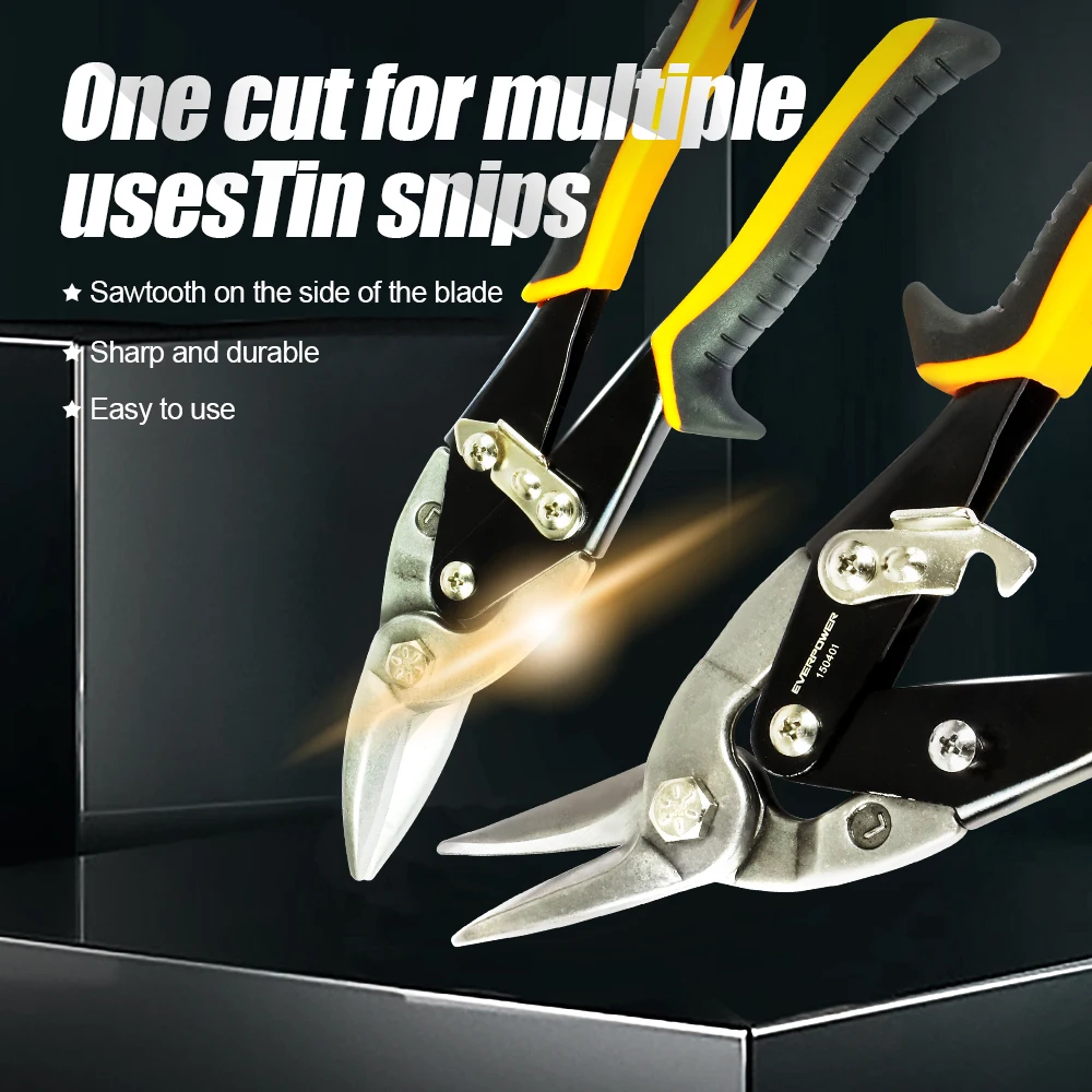 NINDEJIN Right Curved Aviation Snips Scissors Cr-V Metal Shear Cutter for Cutting Iron Stainless Steel Metal Sheet