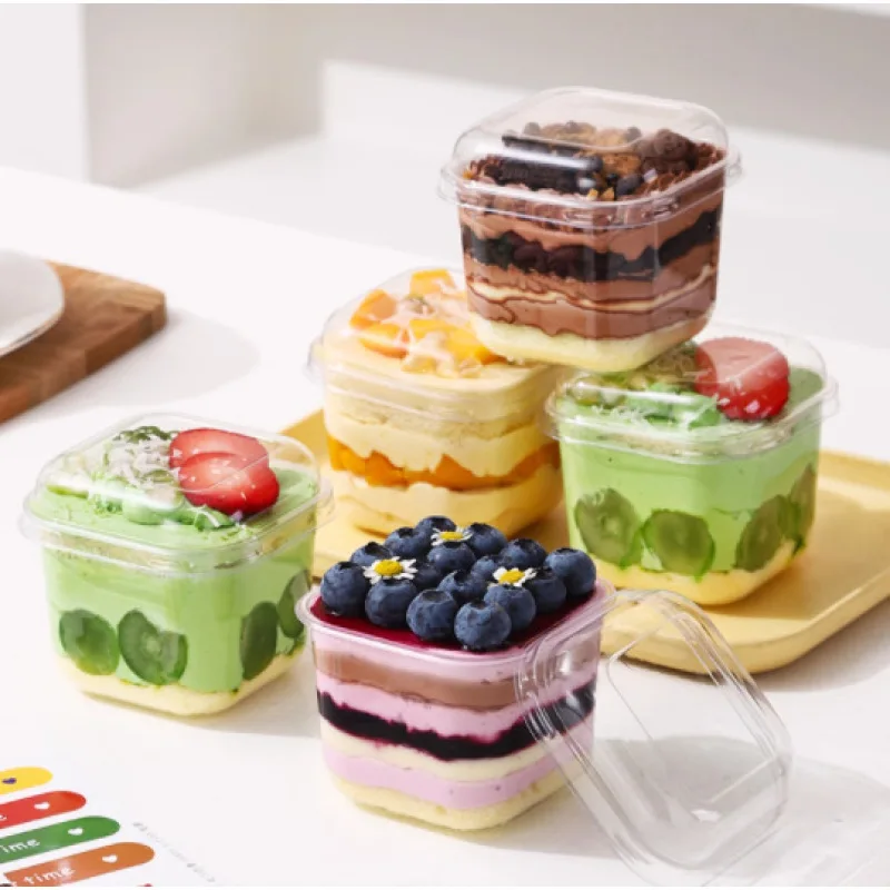 Small Vendor Desserts Packaging Case Small Tiramis Sumus Dessert One Time Packaging Cream Square Cake Wrapping Boxes 50pcs - view 3