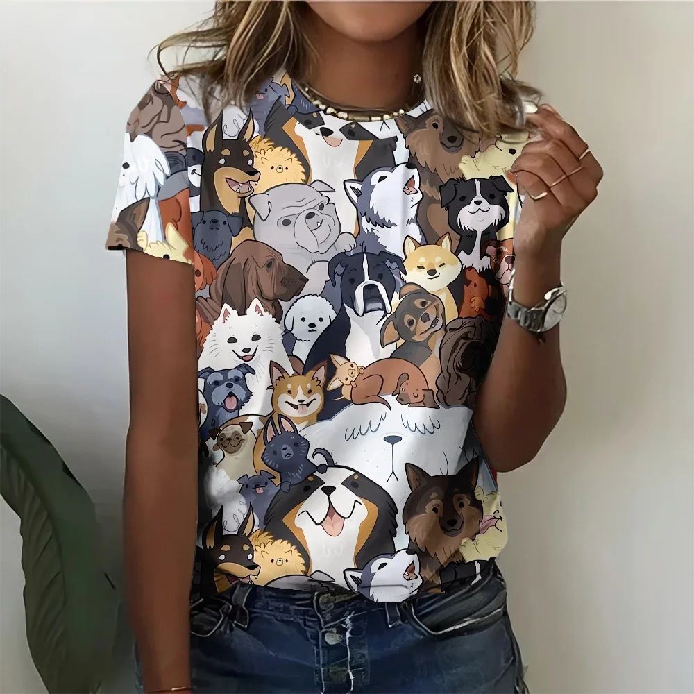

Fun And Cute Dog Pattern Women's T-shirt Fashionable Casual Comfortable And Colorful Short Sleeve