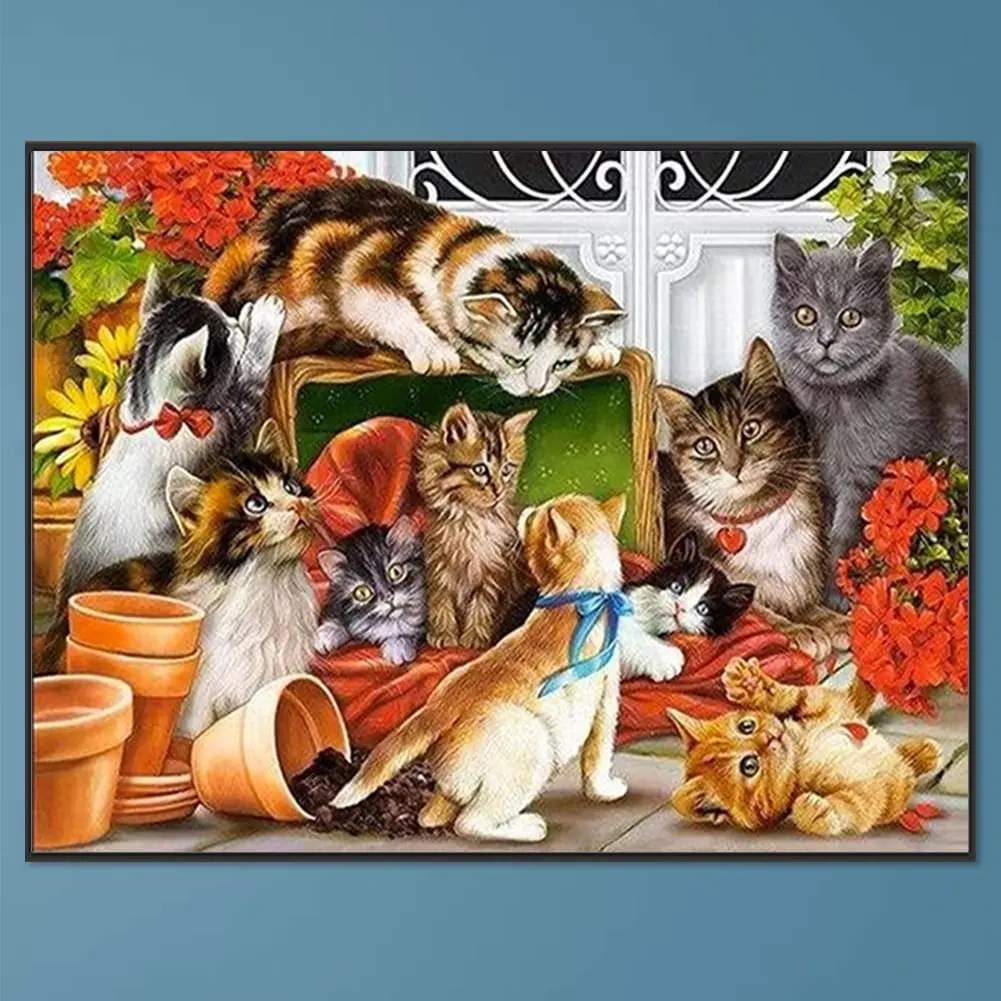 Cat Party 5D Diy Animals Portraits Diamond Painting Mosaic Embroidery Full Square Round Diamond Cross Stitch Kit Home Decor