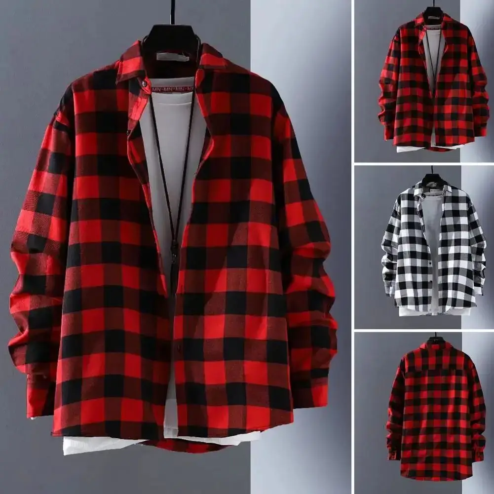 

Sli Color Matched Plaid Print Spring Coat Men's Fce Lined Thiened Collar Special Wide Fit Autumn irt