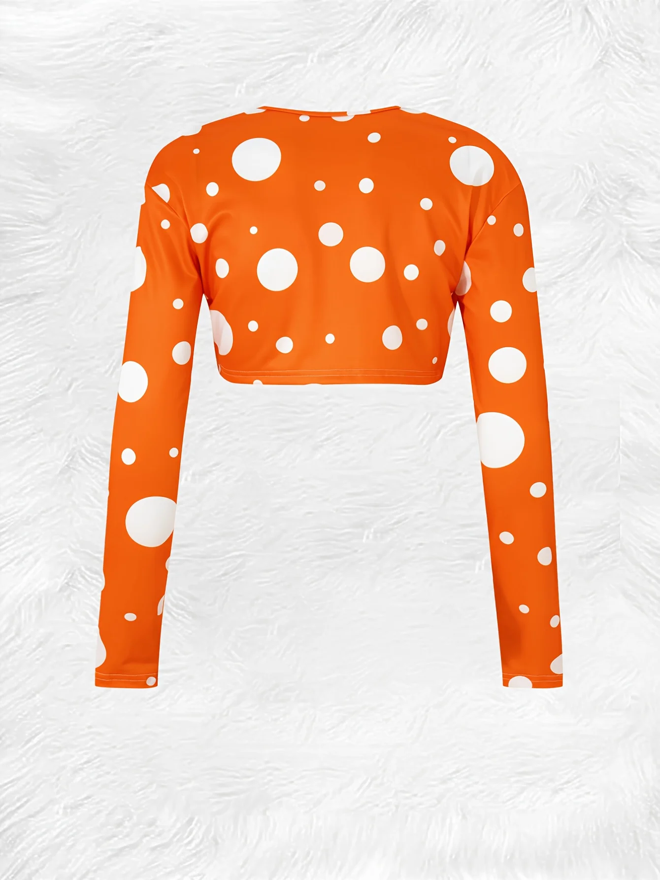 Printed Design Casual Style Orange With White Polka Dots Cardigan