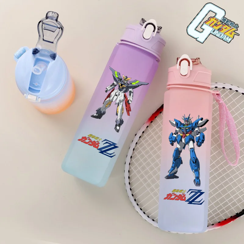 GUNDAM 750ml Large Capacity Mecha Gradient Color Plastic Cup Outdoor Sports Aldult Portable Childrens Straw Cup Anime Peripheral