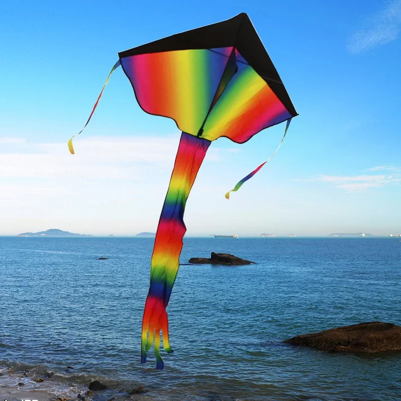 Aquilone in poliestere arcobaleno sfumato facile da volare sport all'aria aperta triangolo da spiaggia aquilone principianti bambini bambini adulti giocattoli regalo aquilone