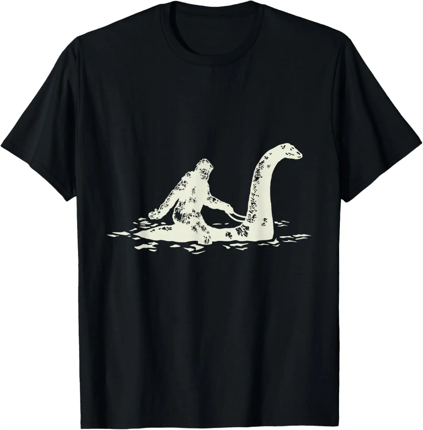Bigfoot Sasquatch Riding The Loch Ness Monster Funny,Short Sleeve T-Shirt 100% Cotton Trendy Y2K Short-Sleeve Tee – Soft,