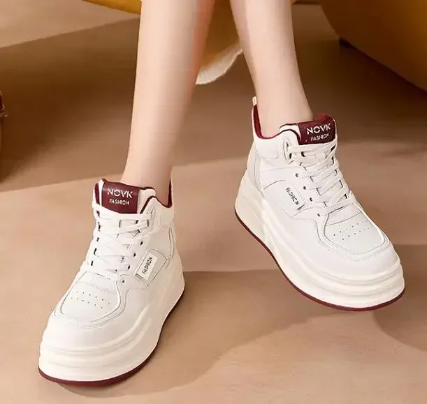 7CM Vrouwen Koe Echt Leer Lente Microfiber Platform Wedge Vulcaniseer Enkellaarsjes Herfst Winter Chunky Sneaker Enkel Schoenen