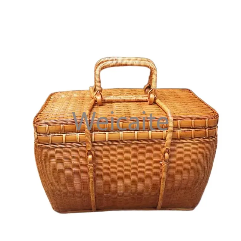 Boîte À The Tissée En Bambou، Élégante، Fabriquée À La Main، Pour Le Rangement À Domicile، إنتاج الحرفي Élégant En Bambou