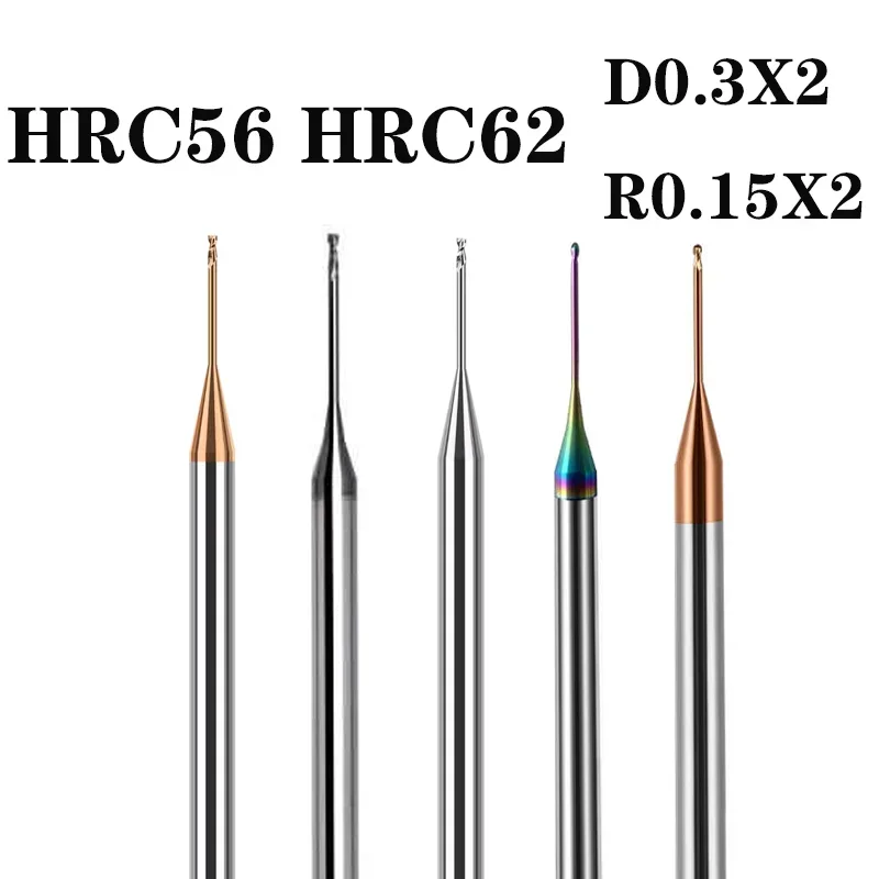 

HRC55 HRC65 Deep Groove Milling Cutter Mini Long Neck End Mill D0.3-D0.9 R0.15-R1 Carbide CNC Tool Lengthened Deep Hole