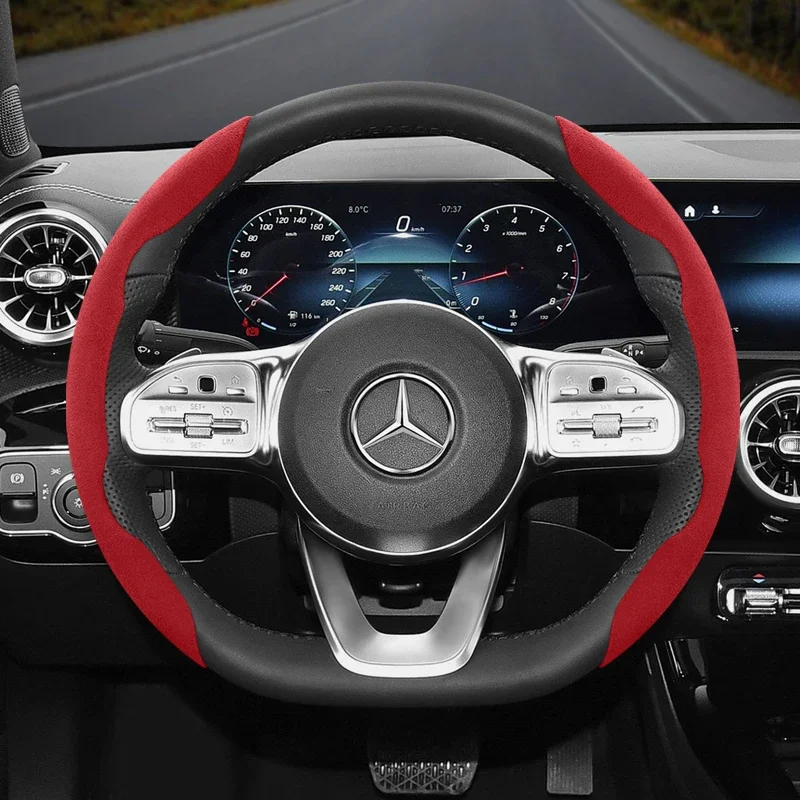 Suitable for Mercedes-Benz Anti-Slip Buckle Segmented Suede Steering Wheel Cover Suitable for E Class S C a Glc Suv Eqc Gle Gla