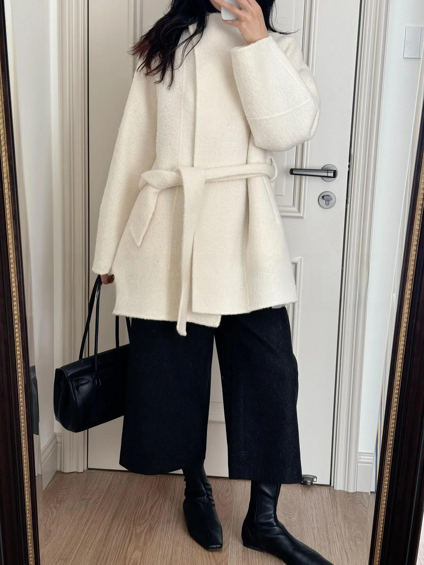 

Double-Faced Wool Peru Suiri Alpaca Coat Women's Stand Collar Fluffy Soft Chic Medium-Length Double-Sided Woolen Coat