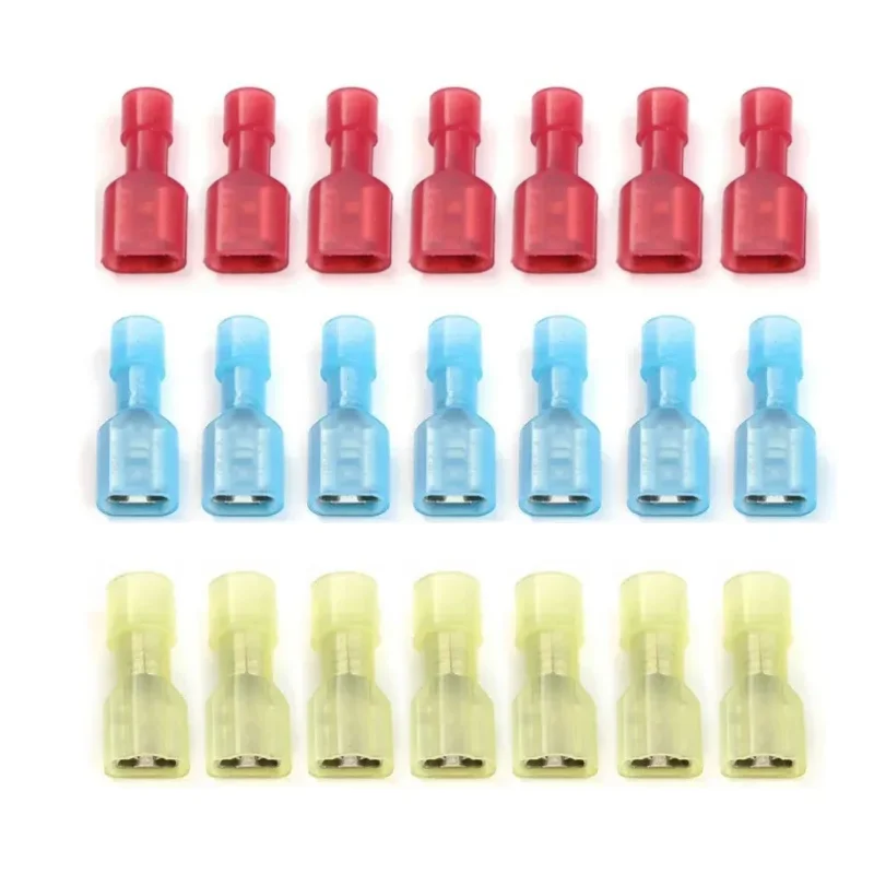 20/50pcs Nylon Insulated Spade Terminal Kit FDFN1.25-250 Brass Connectors for 22-10 AWG Automotive Appliance Wiring