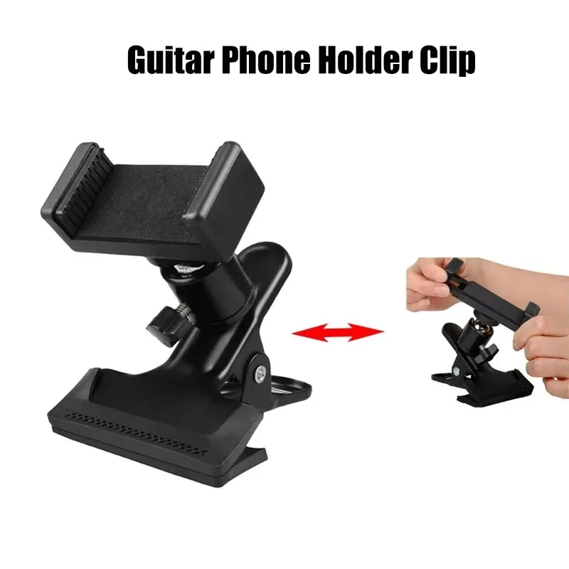 Easy Install for Video Recording Music Scores Lyrics Guitar Phone Holder Clip, 360 Degree Rotation Headstock Clip