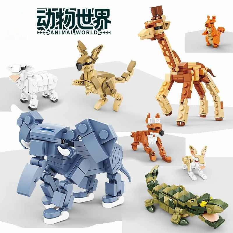 Série animale modèle girafe lion assemblage éducatif pour enfants blocs de construction de petites particules jouets